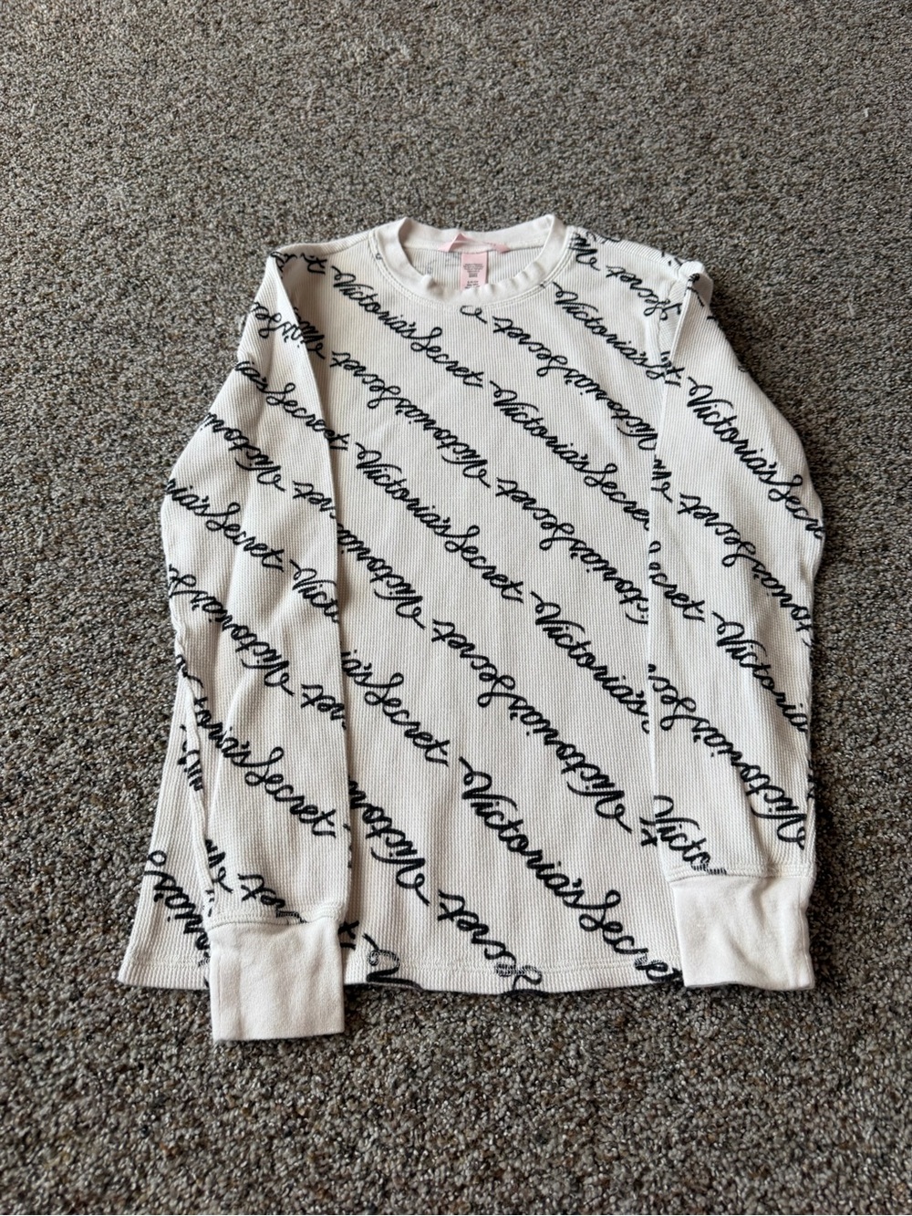 Victoria's Secret Y2K Logo Script Waffle Thermal Long Sleeve Top Small